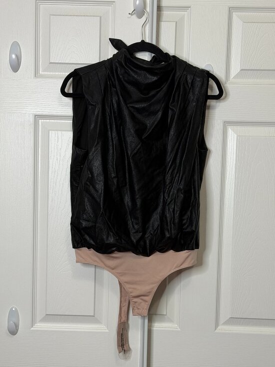 Amanda Uprichard Tops - Amanda Uprichard Black Pleather Bodysuit NWT- Women's Medium